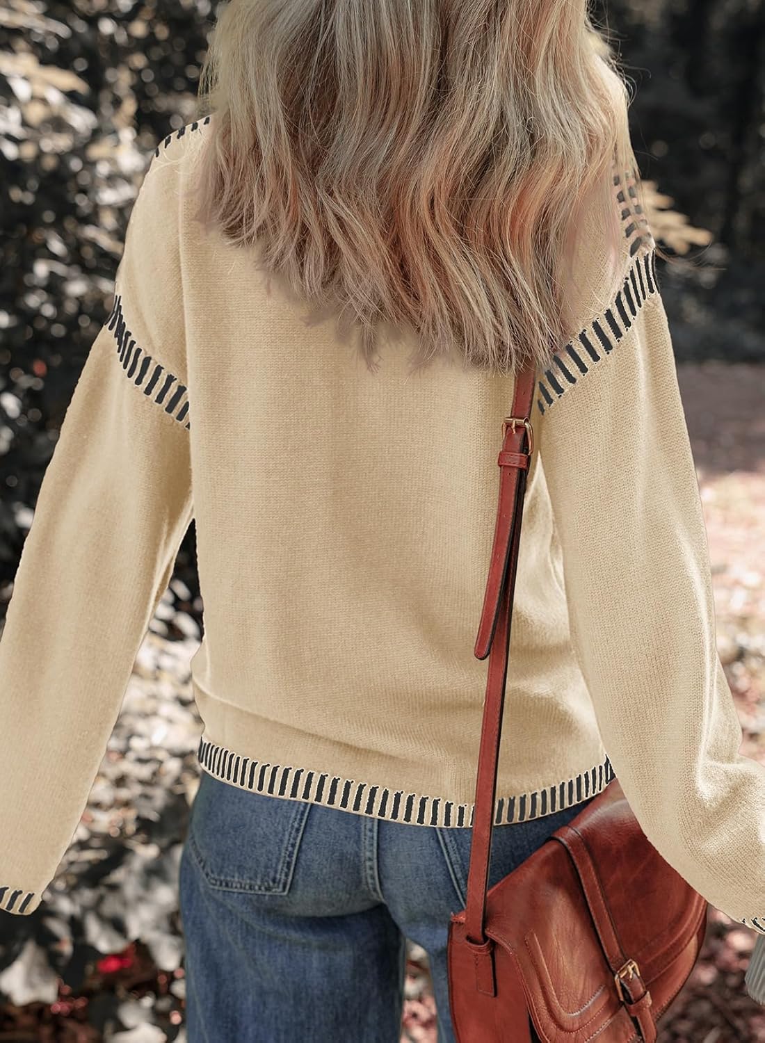 ⏰Hot Sale- Women's Cozy Contrast Trim Crewneck Sweater (BUY 2 FREE SHIPPING)