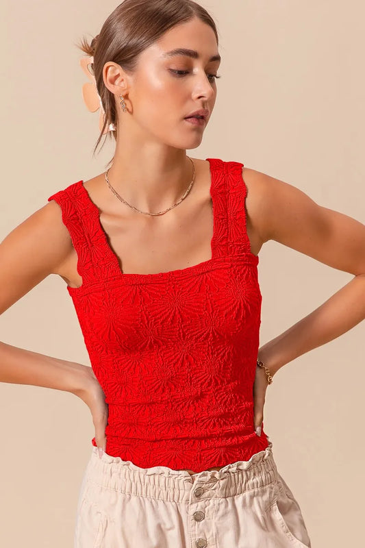 Scarlet Bloom Seamless Jacquard Tank RED