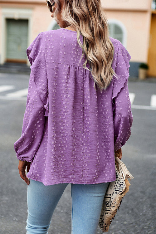 Miss You So Swiss Dot Lace Ruffled Long Sleeve Top - 5 Colors