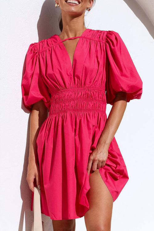 Always In Mind Puff Sleeve Pleated Mini Dress - 5 Colors Pink