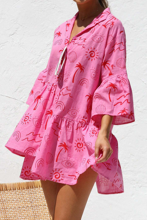 Open Your Heart Cotton Print A-Line Mini Dress - 5 Colors Pink