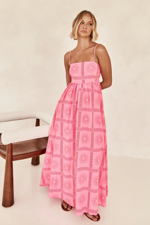 Living Is Easy Sleeveless Printed Maxi Dress - 4 Colors Pink