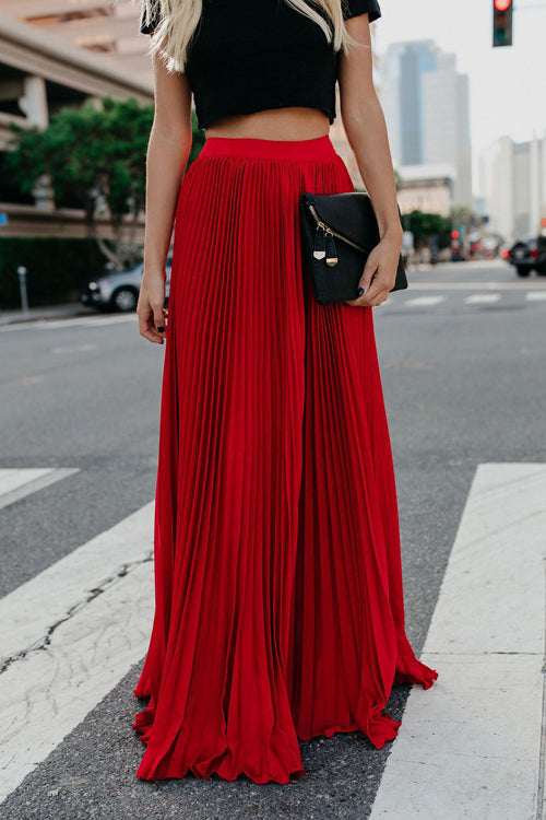 City View Pleated Maxi Skirt - 6 Colors Red