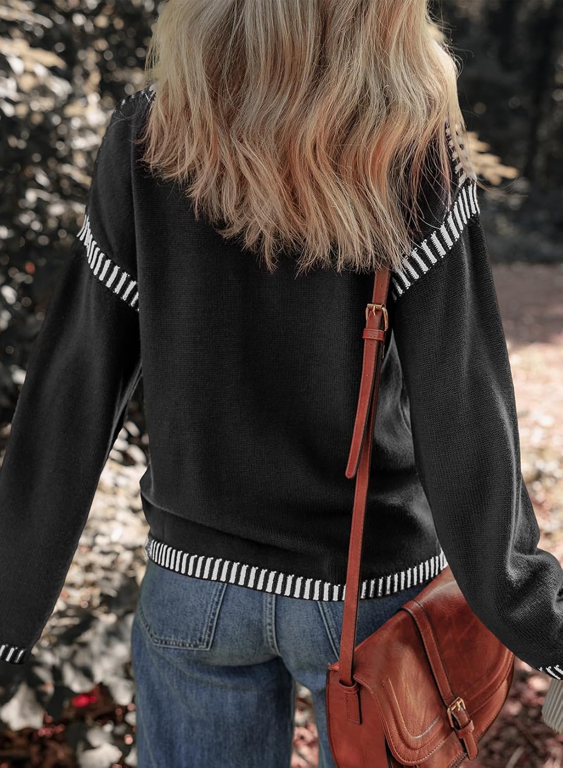 ⏰Hot Sale- Women's Cozy Contrast Trim Crewneck Sweater (BUY 2 FREE SHIPPING)