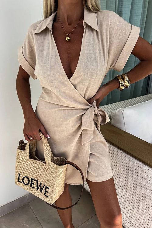 Moment for Life Short Sleeves Wrap Romper - 4 Colors Beige