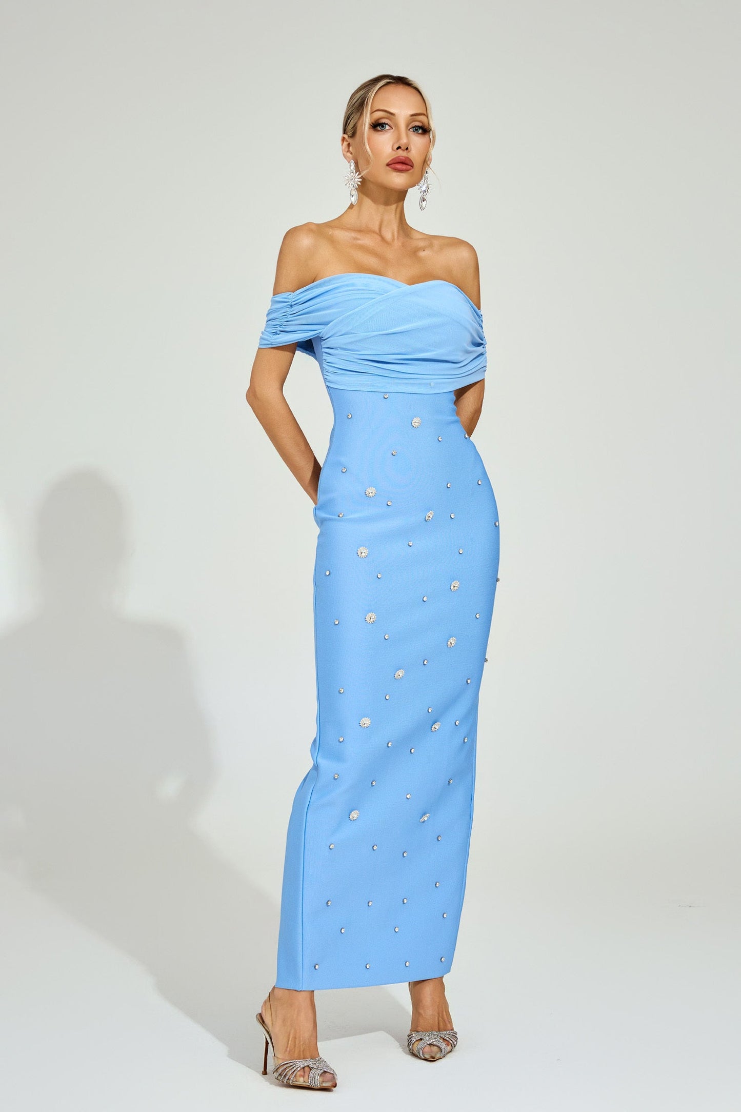 Azure Pearl Off-Shoulder Gown