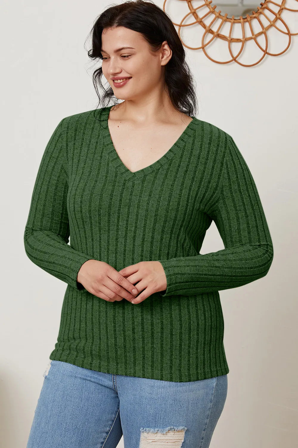 Comfy Ribbed V-Neck Long Sleeve Tee