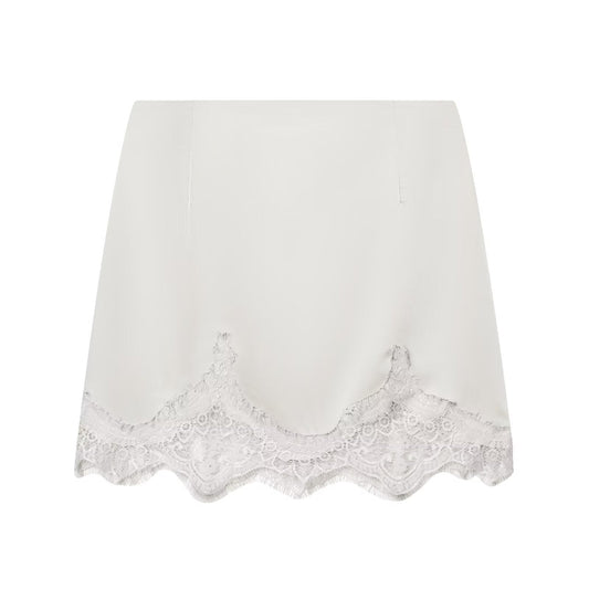 Satin Like Mini Skirt with Lace Trim in Black or Ivory