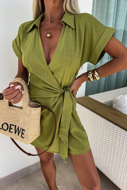 Moment for Life Short Sleeves Wrap Romper - 4 Colors Olive Green