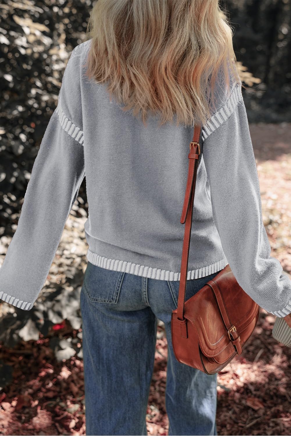⏰Hot Sale- Women's Cozy Contrast Trim Crewneck Sweater (BUY 2 FREE SHIPPING)