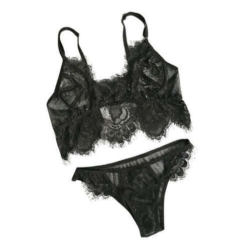Sexy Lace Mesh Bralette & G-String Set – Sheer Unpadded Lingerie for Women