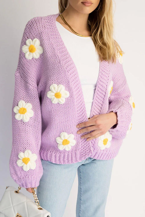 Simple Love Daisy Oversized Knit Cardigan - 5 Colors Purple