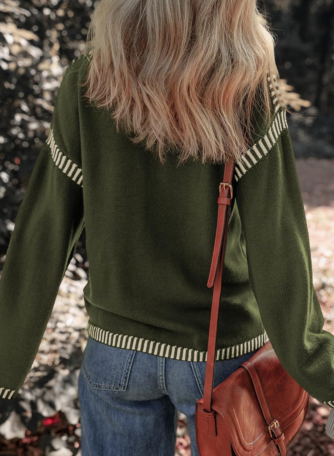 ⏰Hot Sale- Women's Cozy Contrast Trim Crewneck Sweater (BUY 2 FREE SHIPPING)