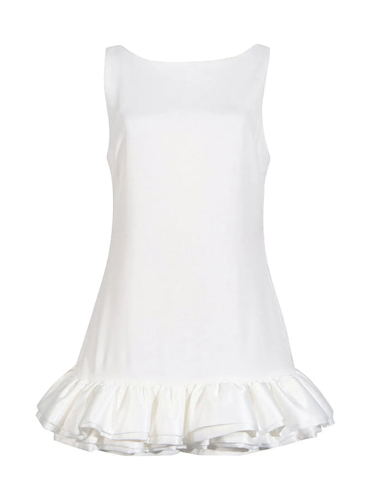 White Ruffled Hem Sleeveless Mini Dress – Flirty Summer Casual Dress for Women