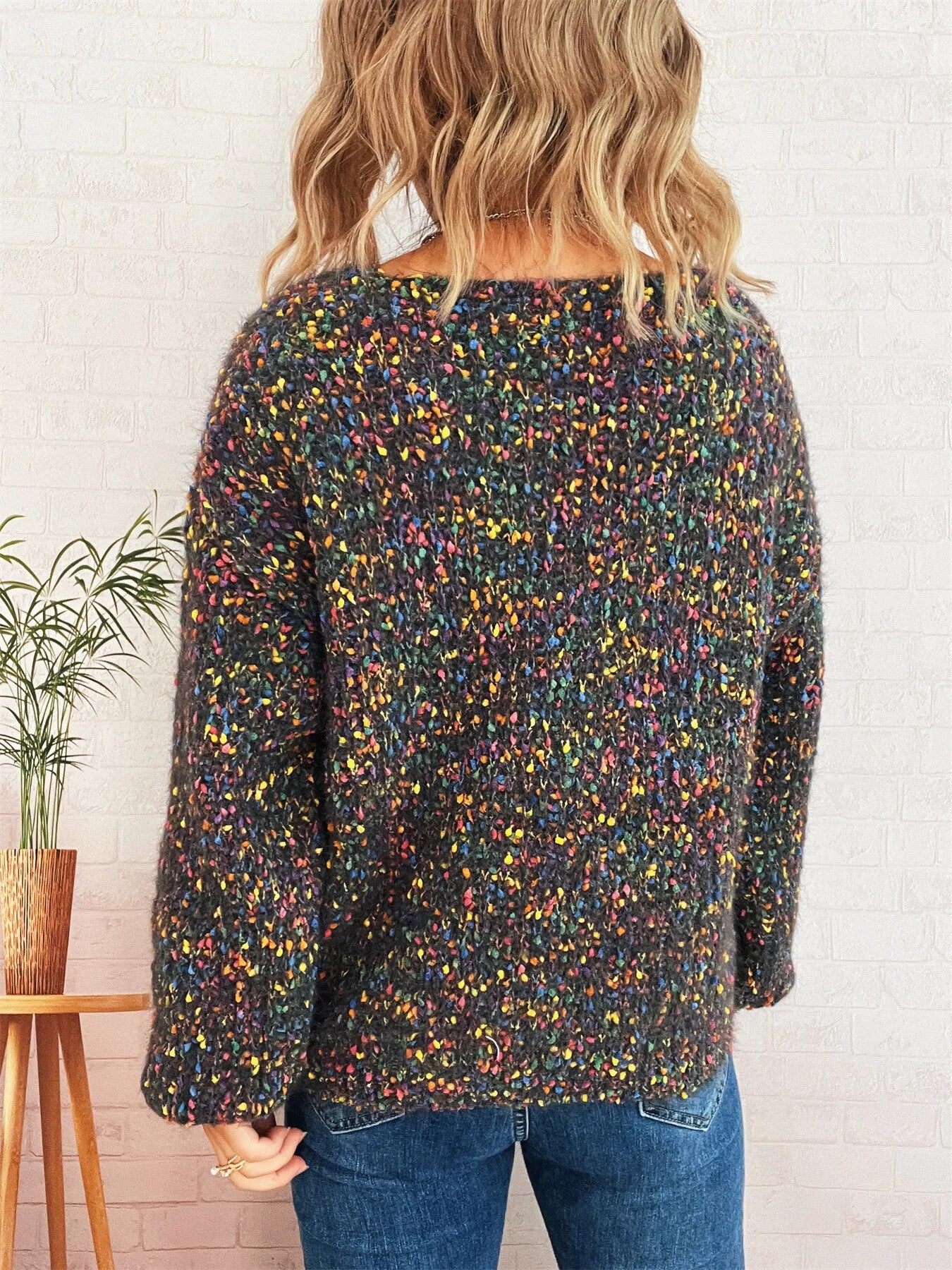 Women’s Colorful Long Sleeve Sweater – Vibrant Knit Pullover for Fall & Winter