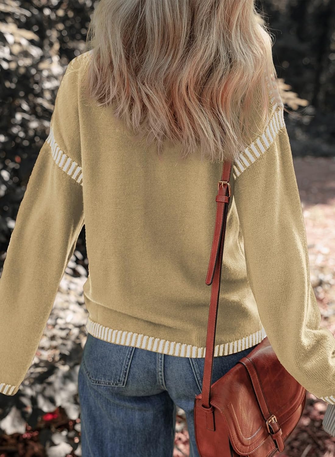 ⏰Hot Sale- Women's Cozy Contrast Trim Crewneck Sweater (BUY 2 FREE SHIPPING)
