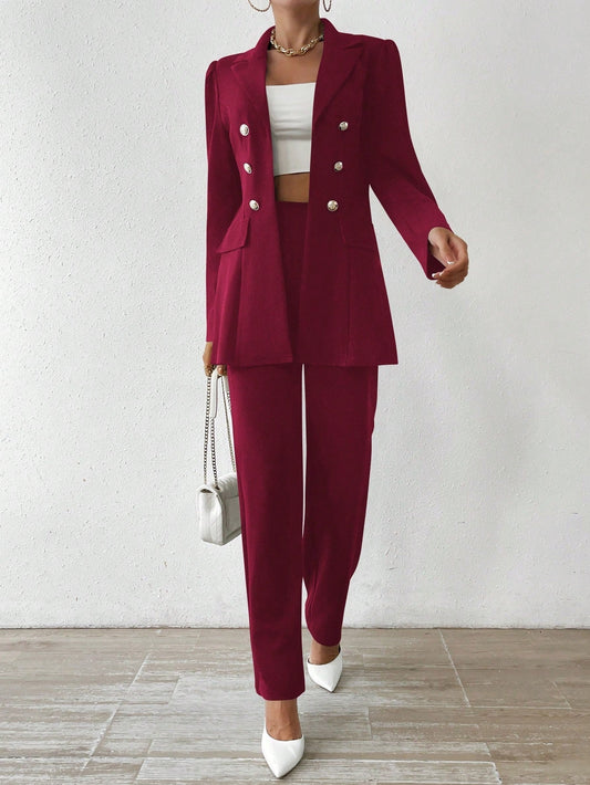 Kam | Sleeve Suit Ensemble Burgundy