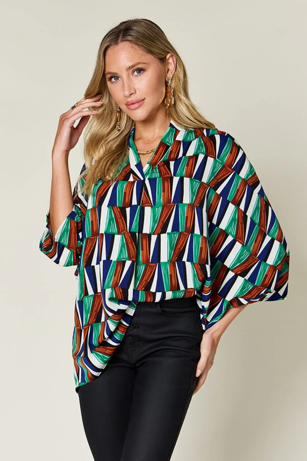 Color Pizazz Notched Dolman Sleeve Top