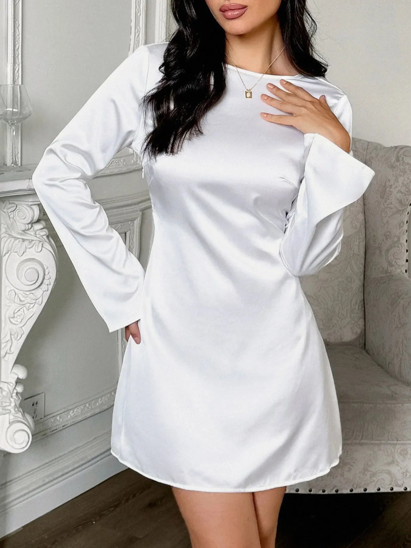 Round Neck Long Sleeve Mini Dress – Casual Bodycon Fall Dress for Women