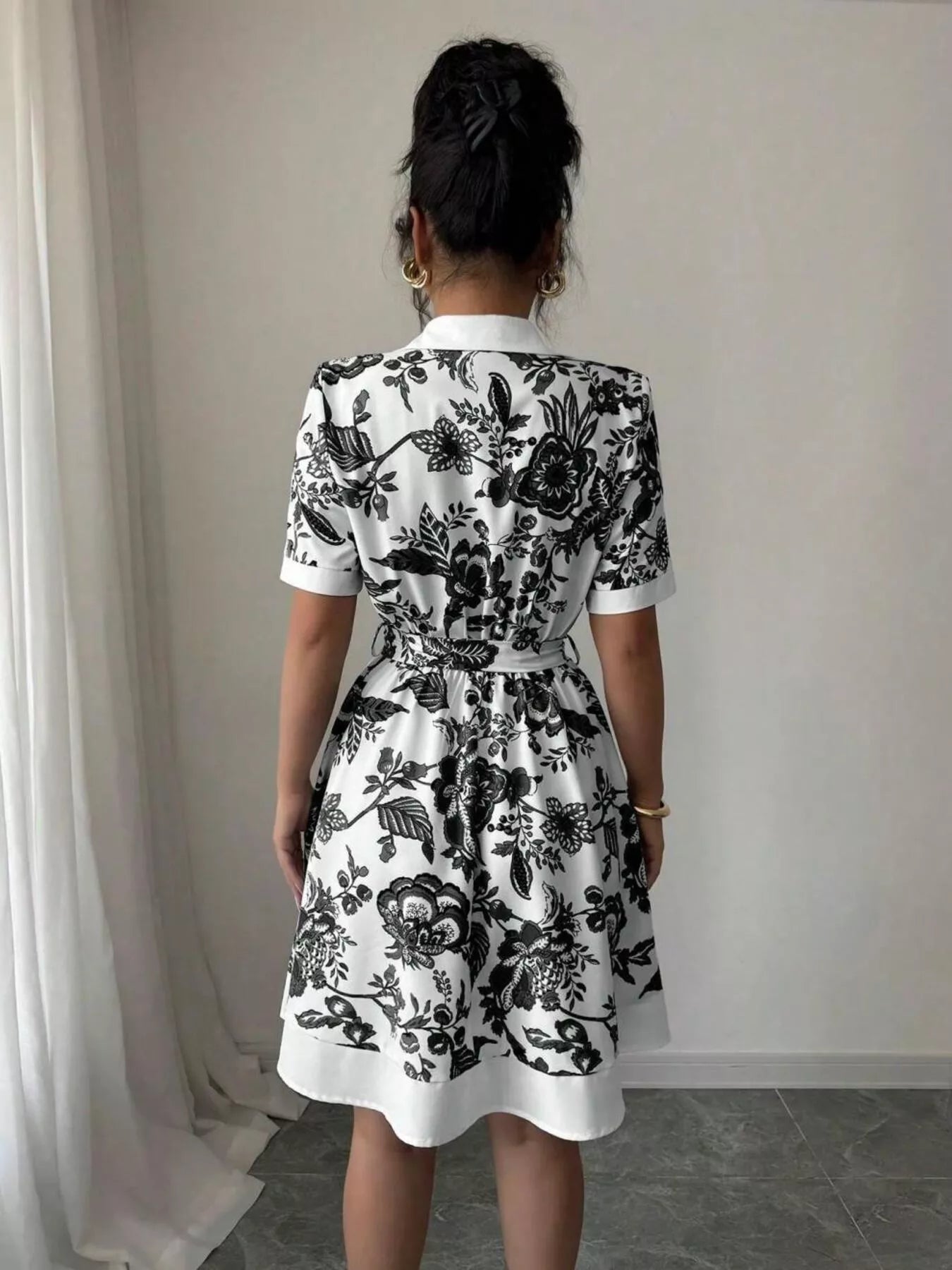 Floral Print Button-Front Shirt Dress – Casual Collared Mini Dress for Women