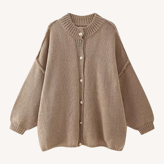 Petty | Round Neck Knitted Cardigan Brown