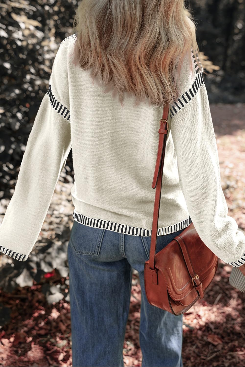 ⏰Hot Sale- Women's Cozy Contrast Trim Crewneck Sweater (BUY 2 FREE SHIPPING)