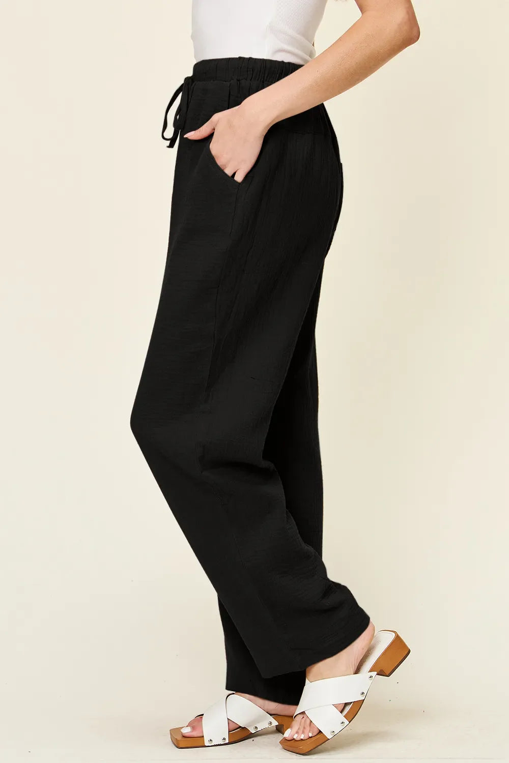 Hot Vibe Drawstring Straight Pants - Black or Hot Pink