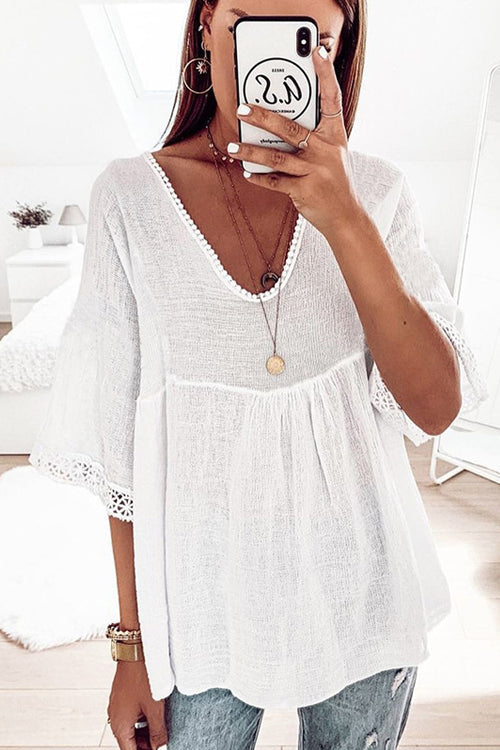 Easy To See Breezy Lace Half Sleeve Top - 2 Colors White