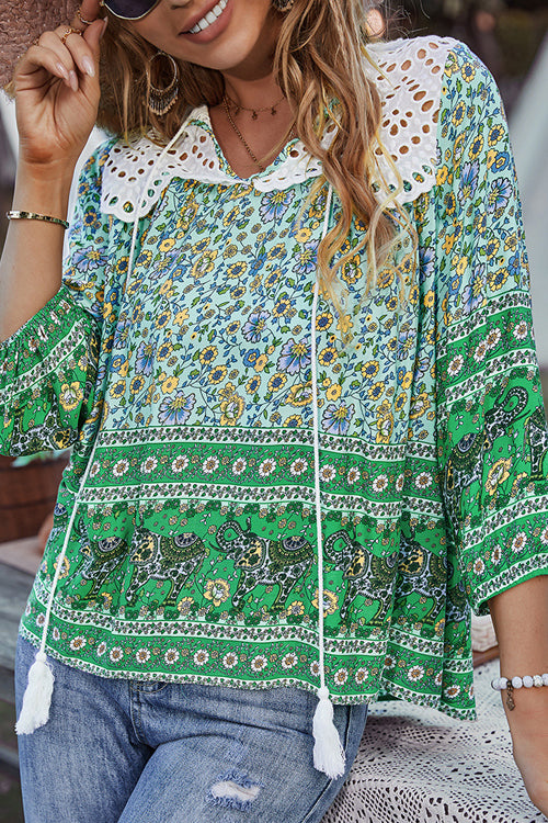 In The Summer Lace Boho Print Top - 3 Colors Green