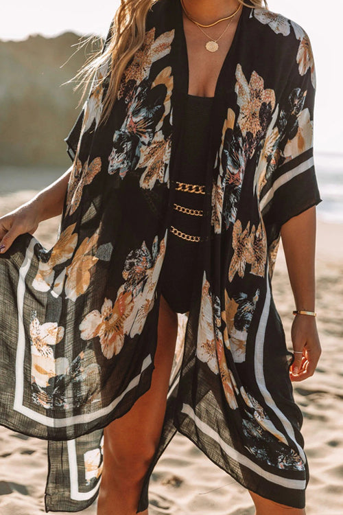 Sunshine And Fun Printed Kimono - 6 Colors One Size Black-Flower