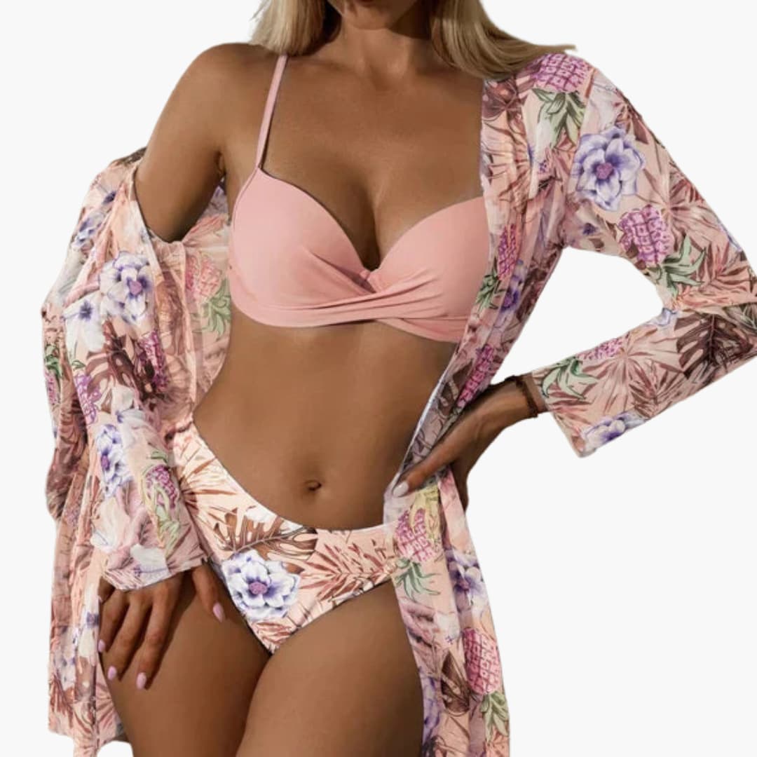 3-piece bikini set - for women with sarong and tummy control