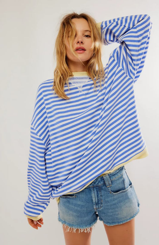 Julia | Cozy Oversized Striped Pullover Sky Blue