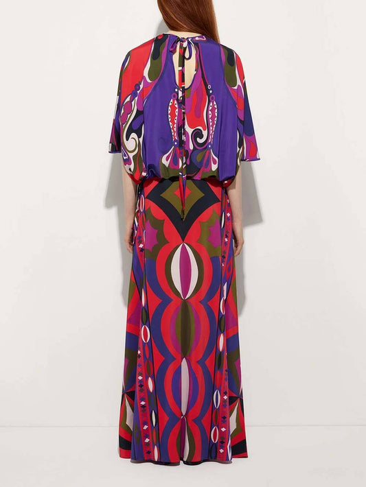 Unique Satin Rainbow Print High-Waisted Maxi Skirt