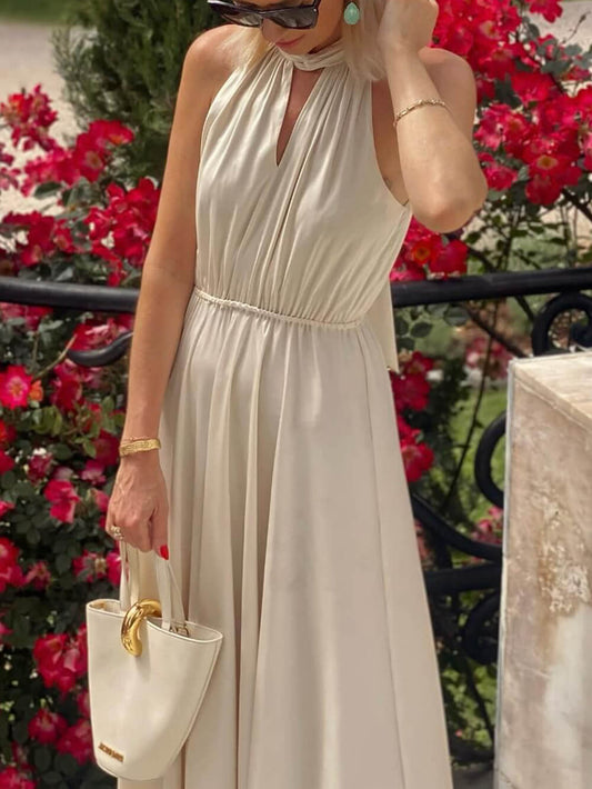 Elegant Off-The-Shoulder Tie Waist Satin Maxi Dress