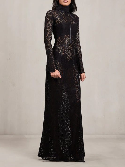 Elegant Cutout Lace A-Line Maxi Dress