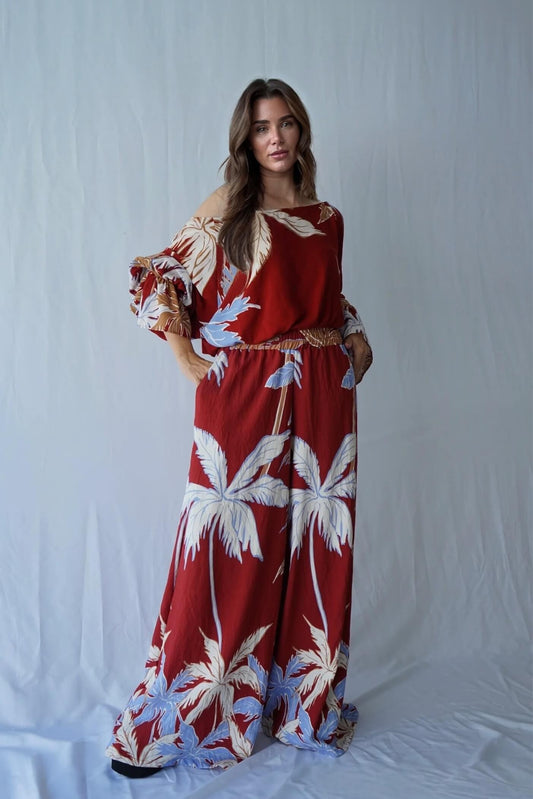 Fashion Casual Tropical Palm Tree Print Off-Shoulder Top