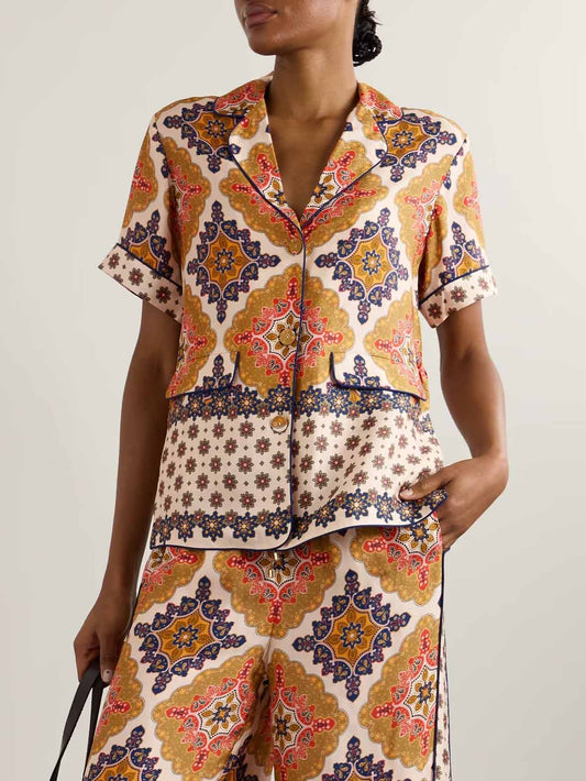 Retro Bohemian Satin Printed Shirt Multi