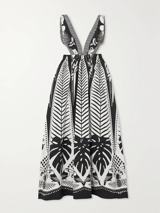 Elegant Open-Back Floral Print Satin Maxi Dress