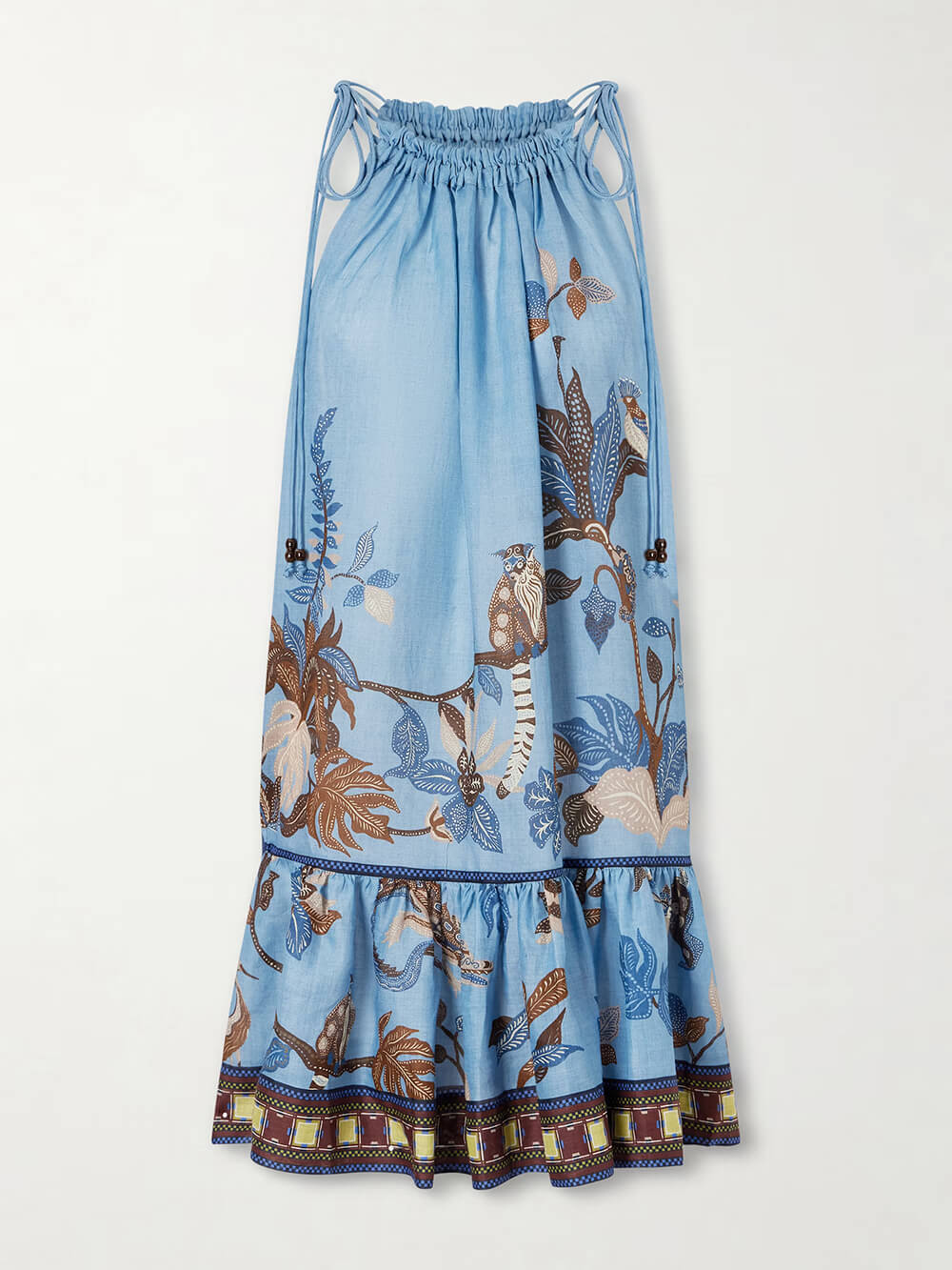 Unique Floral Print Linen Tiered Mini Dress