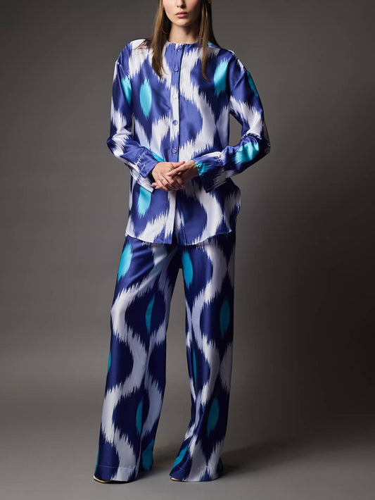 Classic Satin Printed With Elastic Waist & Pockets Wide-Leg Pants