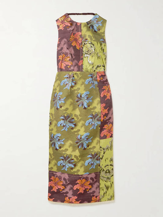 Retro Unique Patchwork Floral Print Midi Dress