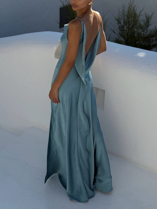 Sexy Elegant Satin Side High Slit Maxi Dress