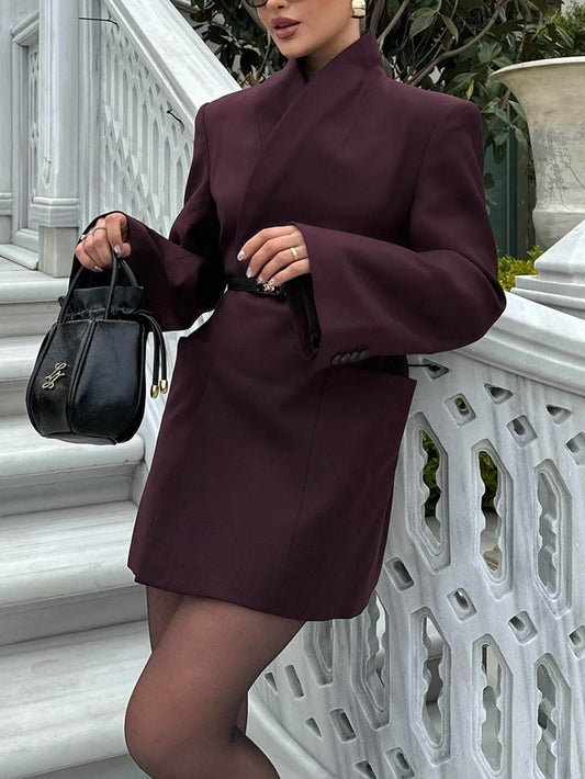 Classic Solid Color Lapel Long Sleeve Casual Pocket Long Blazer