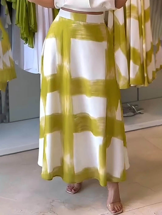 Classic Brushstroke Print Linen Pocket Skirt
