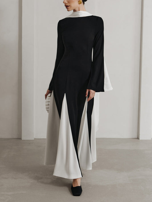 Elegant Insert Contrast Party Maxi Dress