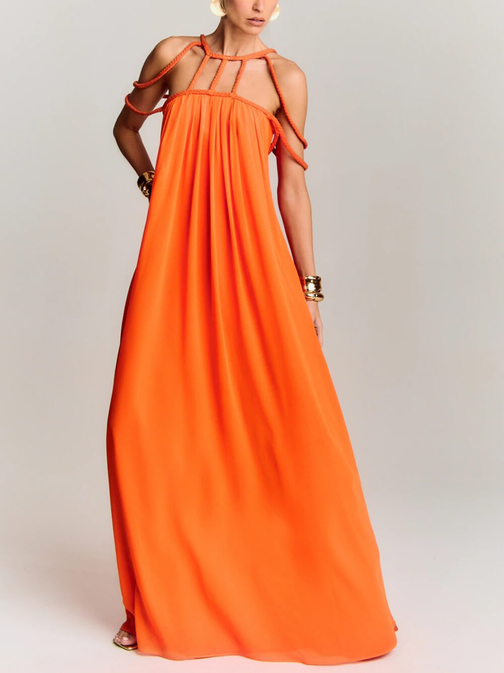 Exquisite Cutout Wide-Strap Maxi Dress