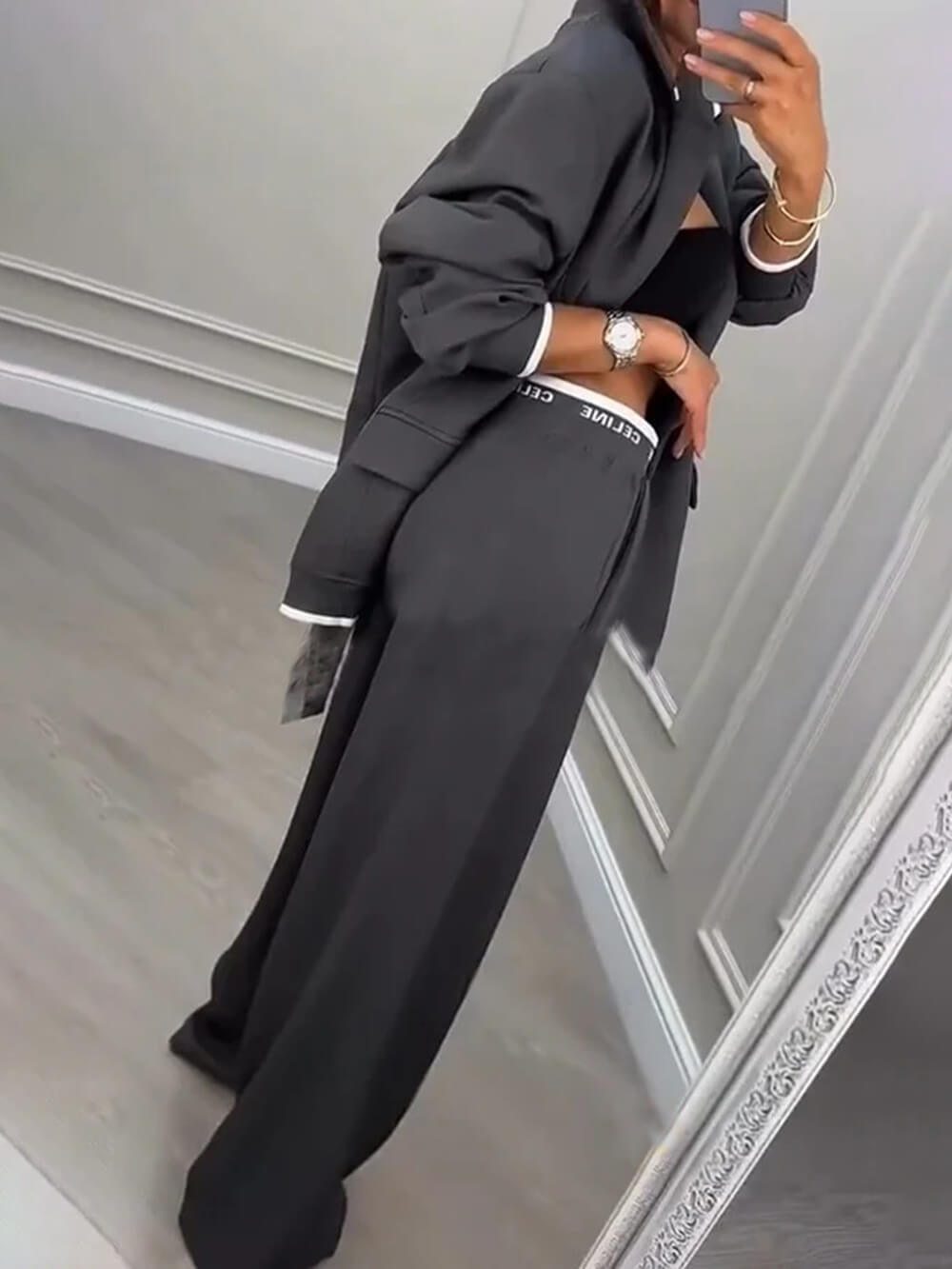 Fashion Sports Style Colorblock Elastic Waist Pocket Loose Pants