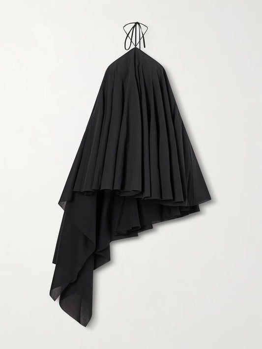 Elegant Black Asymmetrical Chiffon Crepe Mini Dress
