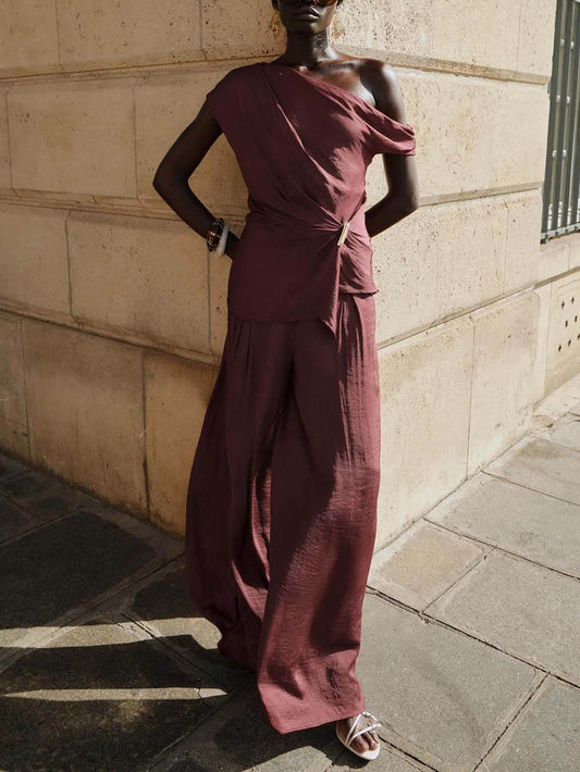 Casual Ruched High-Waist Wide-Leg Pants