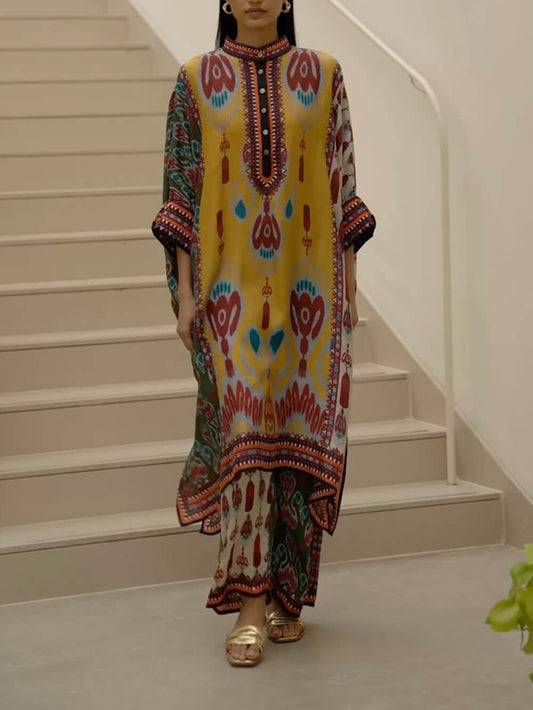 Retro Casual Patchwork Floral Print Loose Straight-Leg Pants